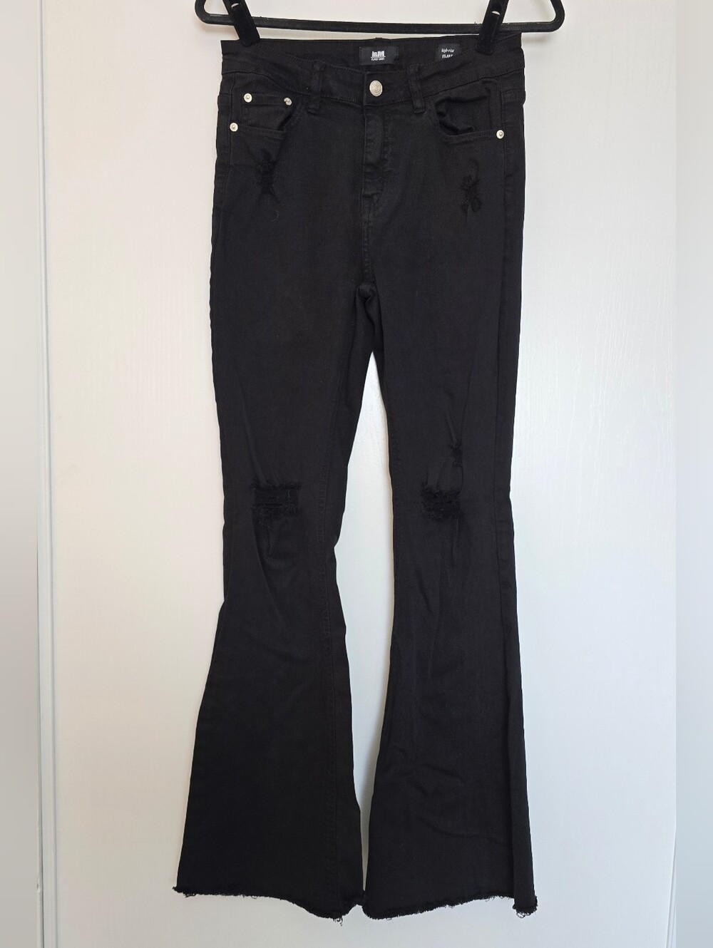 I&M Black Label - Black Distressed High-Rise Flare Jeans With Pockets